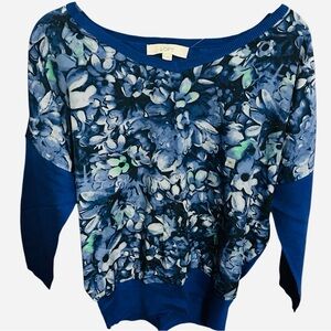LOFT Blue River Spray floral mixed media dolman sleeve pullover sweater- NWT M